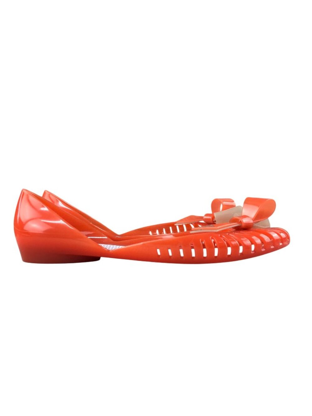 Furla Women's Size EU 41 Orange Jelly Closed Toe Slip On Ballet Bow Flats ITALY